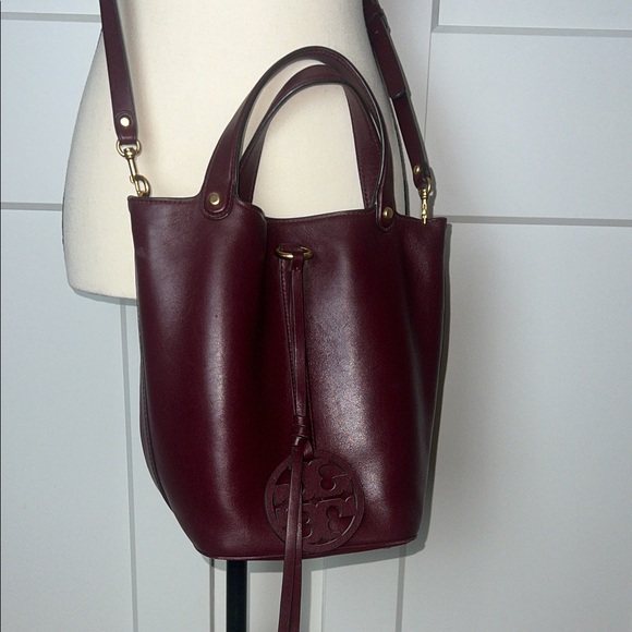 Tory Burch Handbags - Tory Burch Miller Bucket Bag Deep Burgundy Rare Color Shoulder Bag Purse